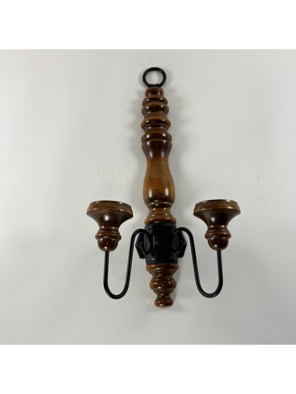 Vintage HOMCO Double Candle Sconce Wood Metal Wall Holder Cottage Farmhouse